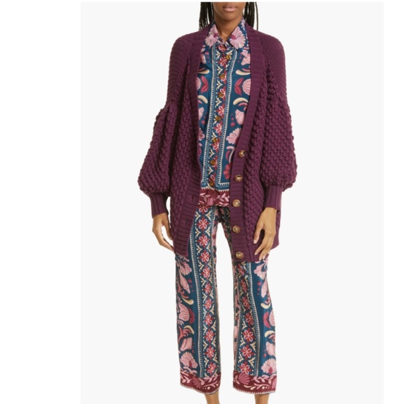 NWT $295 FARM Rio Dots Popcorn Knit Cotton Cardigan in Purple, size Large! - Picture 2 of 7